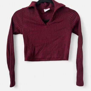 Ribbed Cropped Long Sleeve Top Livi by Olivia Rae‎ Burgundy
